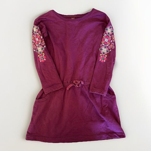 Tea Collection Ditsy Willow Dotty Drawstring Dress Floral Purple Size 10 - Picture 1 of 8